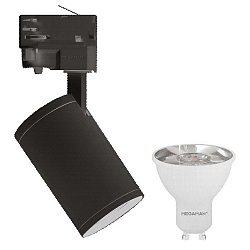 Projecteur triphas� MORA 3PH HOUSING lot de 1, pivotant � la cardan, avec douille GU10 IP20, noir gradable