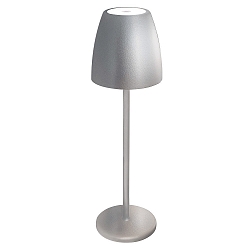 Lampe de table à accu TAVOLA PREMIUM avec connexion USB, avec variateur tactile, fixation magnétique IP54, argent gradable