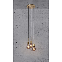 Luminaire à suspension PACO 3 flammes E27 IP20, mat, laiton, noir 