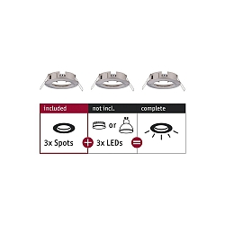 Set of 3 Recessed luminaire CHOOSE, fixed, IP44, 230V, max. 3x 10W �5.1cm, iron brushed