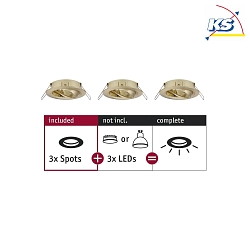 Set of 3 Recessed luminaire CHOOSE, swivelling, IP23, 230V, max. 3x 10W 5.1cm, brass brushed