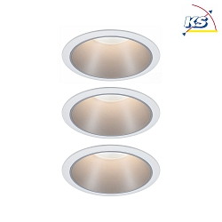 Set of 3 Recessed spot LED COLE IP44, fixed, with LED COIN Module, 230V, 6.5W 2700K460lm 100, 3-step dimmable, white / silver