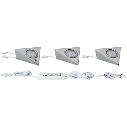 LED Furniture luminaire PIR LED Under Cabinet luminaire, set of 3, 3x2,8W, 12VA, 230V/12V, brushed iron