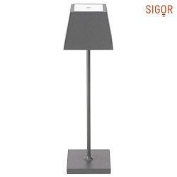 LED luminaire de table  accu NUINDIE anguleux, IP54, 2700K / 2200K (Flex-Mood), gradable, gris graphite , couvert de poudre