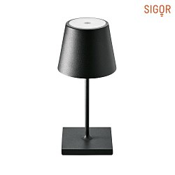 LED battery table lamp NUINDIE MINI round, dimmable, IP54, night black, powder coated