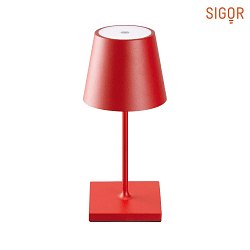 LED battery table lamp NUINDIE MINI round, dimmable, IP54, powder coated, fire red