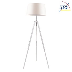 Standing luminaire TRIPOD, 158cm, E27, white / chrome, Schirm beige