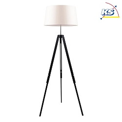 Standing luminaire TRIPOD, 158cm, E27, black / chrome, Schirm beige