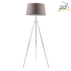 Standing luminaire TRIPOD, 158cm, E27, white / chrome, Schirm gray-brown
