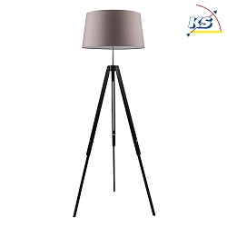 Standing luminaire TRIPOD, 158cm, E27, black / chrome, Schirm gray-brown