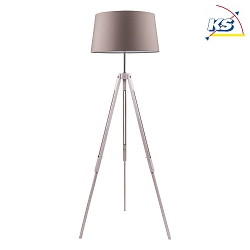 Standing luminaire TRIPOD, 158cm, E27, oak white / chrome, Schirm gray-brown