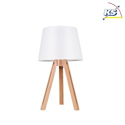 Table luminaire TRIPOD, E27, white shade / oiled oak base