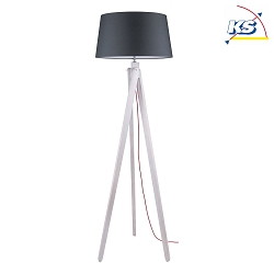 Standing luminaire RUNE, 155cm, E27, oak white / anthracite shade / red cable