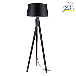 Standing luminaire RUNE, 155cm, E27, black / black shade / red cable