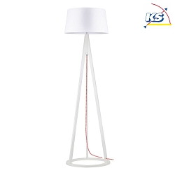 Standing luminaire KONAN, 173cm, E27, white / white shade / red-white cable