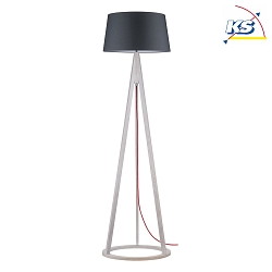 Standing luminaire KONAN, 173cm, E27, oak white / anthracite shade / red cable