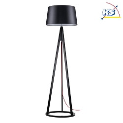 Standing luminaire KONAN, 173cm, E27, black / black shade / red cable
