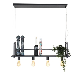 Luminaire à suspension BUCKLEY 4 flammes, avec tablette E27 IP20, noir mat gradable