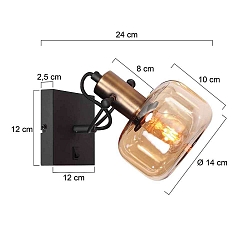 Luminaire mural GLASLIC pivotant, rotatif E27 IP20, bronze, noir gradable