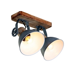 Luminaire de plafond GEARWOOD � 2 flammes, r�glable E27 IP20, gris, mat gradable