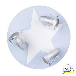 Ceiling luminaire with white star, 3-flames, light blue