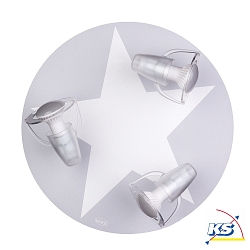 Ceiling luminaire with white star, 3-flames, gray