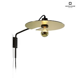 Wall luminaire MIRRO WALL EXTENDED 1.0, with swivelling arm + cord dimmer, E27 (excl.), black gold