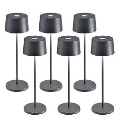 Lampe de table � accu OLIVIA TAVOLO PRO lot de 6 IP65, gris fonc�, laqu� gradable