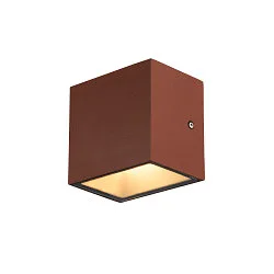 LED Outdoor Wall luminaire SITRA CUBE WL, UP/DOWN, IP44 IK05, 10W 3000K, 2x 560lm 90°, rust-colored