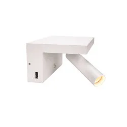 Premium LED Wall luminaire KARPO BEDSIDE, 6.6W 3000K 390lm 36°, dimmable, with 2 USB ports, white