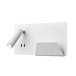 LED Wall luminaire SOMNILA SPOT Indoor, 13W, 3000K, Spot 65lm,  incl. USB port, Spot left, white, back light 646lm