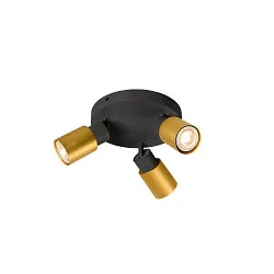 wall and ceiling luminaire PURI 2.0 - TUBE 3 flames, round GU10 IP20, gold, black dimmable