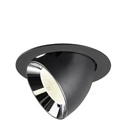 Projecteur encastré NUMINOS® GIMBLE XL pivotant, adapté aux postes de travail avec écran IP20, chrome, noir gradable