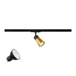 1-Projecteur monophasé PURI 2.0 CONE 1PH SET  lot de 1, avec adaptateur, avec douille GU10 IP20, or, noir gradable