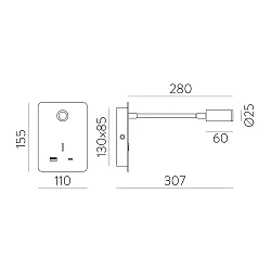 wall luminaire SENDA 16/3835 with switch, with USB connection, adjustable IP20
