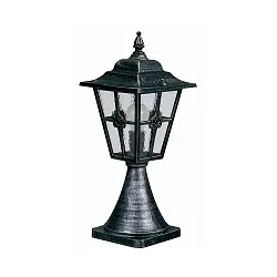 Pedestal luminaire Country style Cross brace Type No. 0532, height 55cm, IP23, E27, cast alu / cathedral glass clear, black