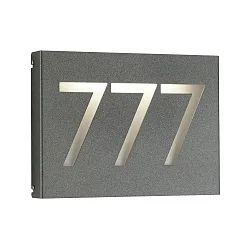 Numéro de maison lumineux TYPE NO 6005 3 chiffres IP44, anthrazit, opale gradable