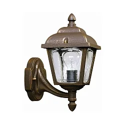 Outdoor Wall luminaire Country style double dome square, Type No. 1812, standing on wall bracket, E27, cast alu, brown brass