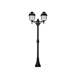 Mast light Country style double dome 2 Type No. 2040, 2 flames, height 209cm, IP44, 2x E27, cast alu / bubble glass, black