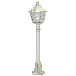 Path light Country style square Type No. 4128, height 85cm, IP44, E27, cast alu / hollow glass clear, white-gold