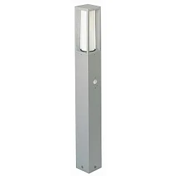 Bollard light Type No. 2066 with motion detector 90°, IP44, 90cm, E27 max. 20W (LED), cast alu / opal glass, silver matt