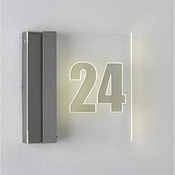 Numéro de maison lumineux angulaire, avec capteur 44, acier inoxydable mat gradable