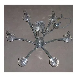 Pendant luminaire STELLA, 6 flames, 6x E14 max. 40W, brass cast / crystal, chrome