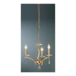 Pendant luminaire STELLA, 3 flames, 3x E27 max. 40W, brass cast / crystal, gold