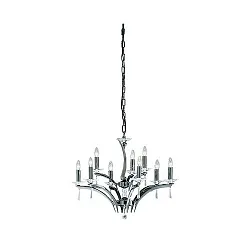 Pendant luminaire STELLA, 9 flames on 2 levels (6+3), 9x E14 max. 40W, brass cast / crystal, black chrome
