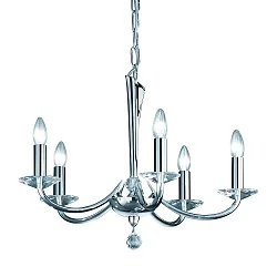 Pendant luminaire BAHIA, 5 flames, 5x E14 max. 40W, brass cast / crystal, chrome