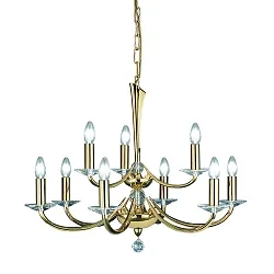 Pendant luminaire BAHIA, 9 flames, 9x E14 max. 40W, brass cast / crystal, gold