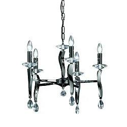 Pendant luminaire GIRATA, 5 flames, 5x E14 max. 40W, black chrome