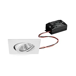 Recessed LED spot set BB05 incl. converter, IP20, square, 230V, 6W 3000K 640lm 38°, swivelling 30°, white