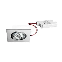 Recessed LED spot set incl. converter, IP20, square, 230V, 7W 2700K 740lm 38°, swivelling 30°, chrome